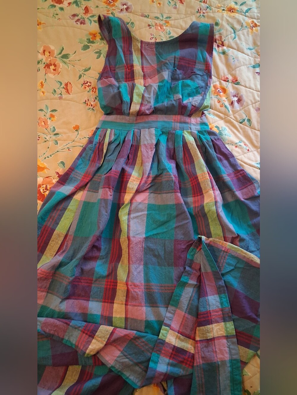 Vintage 1980s Plaid Cotton Criss Cross Back Sundress
